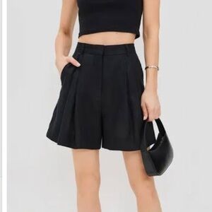 STAUD Black High Waist ‘Cruz’ Linen Shorts